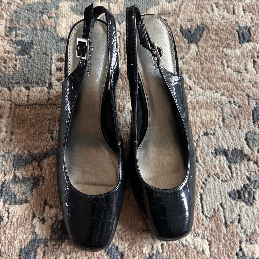 Black Croc-Embossed Slingback Heels